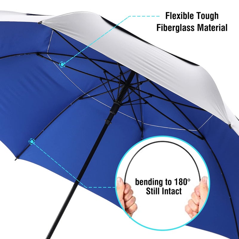 G4Free 72 Inch Huge Golf Umbrella UV Protection Auto Open Windproof Umbrella Oversized Extra Large Vented Double Canopy for Family (Silver/Blue) - Image 5