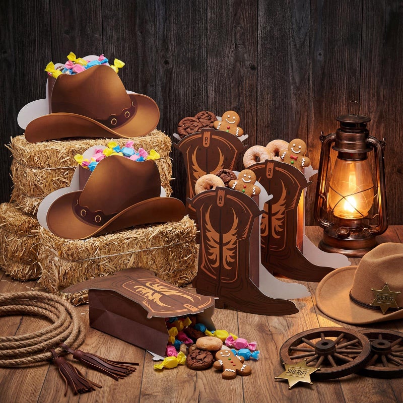 Kolldenn 24 Pcs Cowboy Paper Bags Horse Party Bag Western Theme Gift Bag with Handles Rodeo Cowboy Wild West Party Decoration for Birthday Bachelorette Baby Shower(Boots and Hats) - Image 3