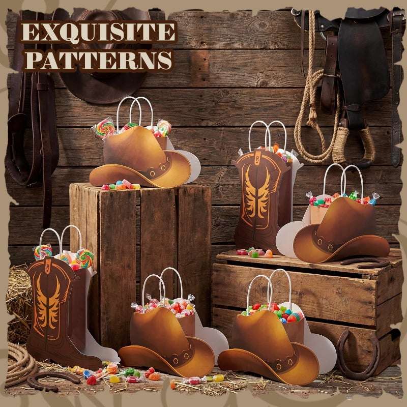 Kolldenn 24 Pcs Cowboy Paper Bags Horse Party Bag Western Theme Gift Bag with Handles Rodeo Cowboy Wild West Party Decoration for Birthday Bachelorette Baby Shower(Boots and Hats) - Image 5