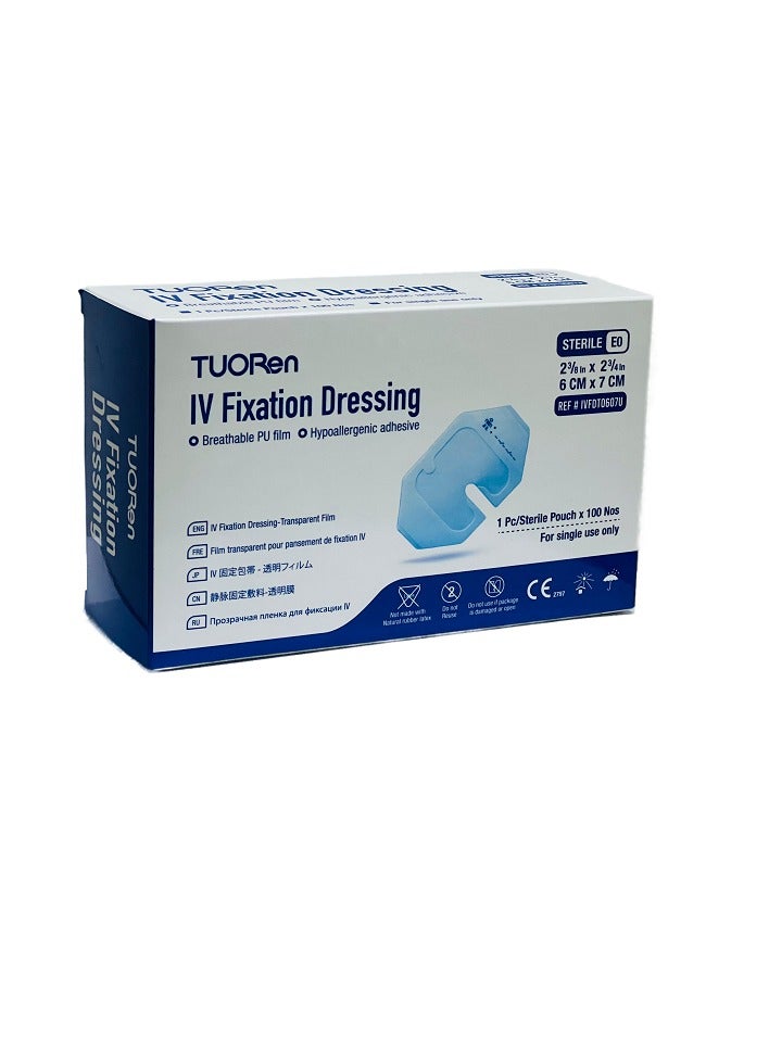 TUORen Transparent Film Dressings – IV Fixation Dressing – IV Cannula Dressing – 6x7cm - Box of 100 pcs - Image 1