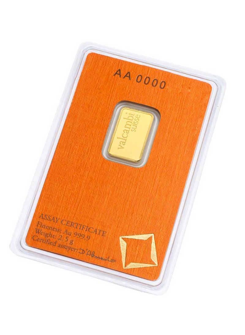 valcambi - 24KT 999.9 Purity 2.5g Valcambi Suisse Gold Bar - Image 1
