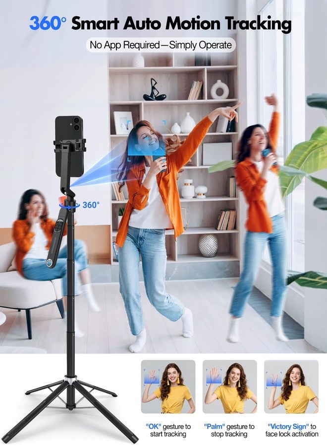 Sinbyuer 71'' Auto Face Tracking Tripod 360° Rotation with Stand | Selfie Stick w/Fill Lights, Remote & Gesture Control | for TikTok Vlog Content Creator, Phone Camera Tripod Following Your Movement - Image 2
