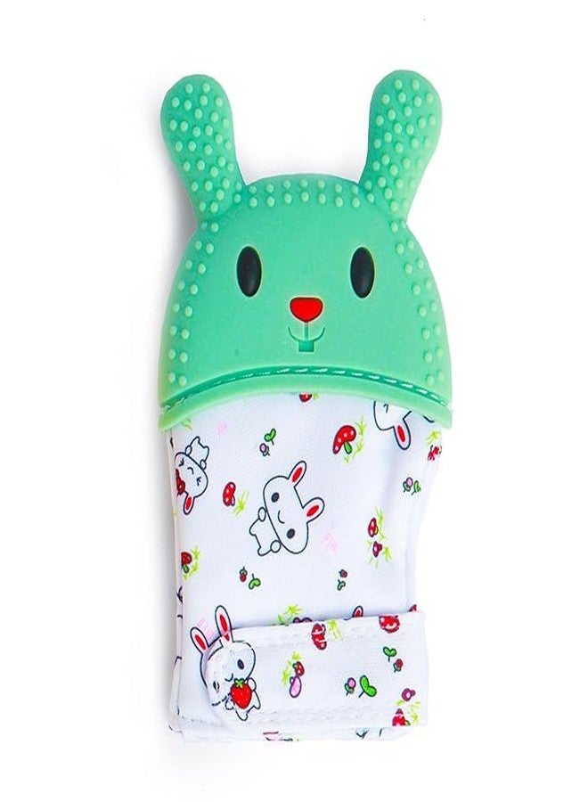 DTR Creation Aqua Green Silicone Teething Mitten | Infant Teething Glove with Adjustable Strap, Crinkle Sound & Textured Silicone | Soothing for Swollen Gums, Age 3 Months + | BPA-Free - Image 1