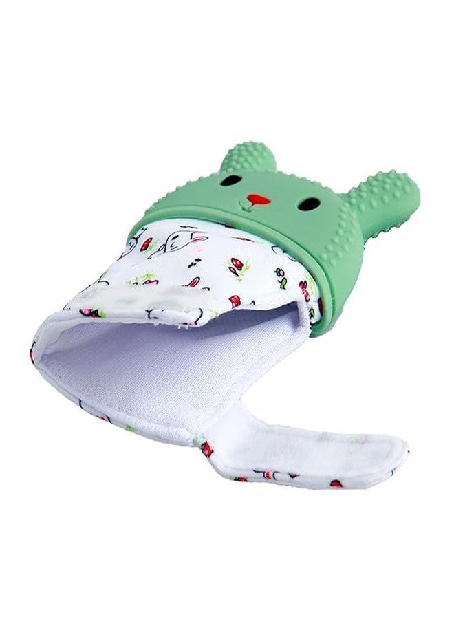 DTR Creation Aqua Green Silicone Teething Mitten | Infant Teething Glove with Adjustable Strap, Crinkle Sound & Textured Silicone | Soothing for Swollen Gums, Age 3 Months + | BPA-Free - Image 3