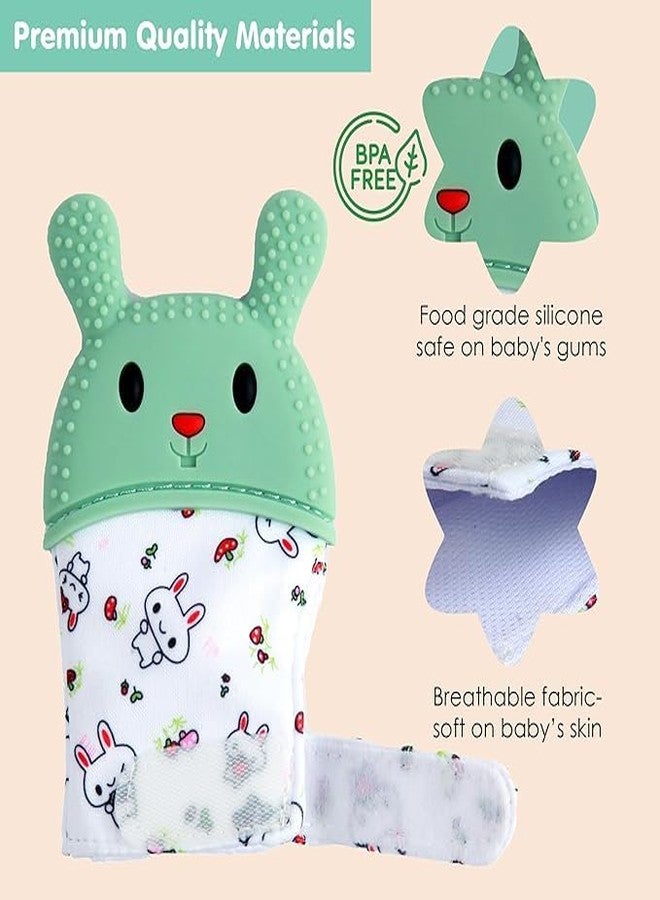 DTR Creation Aqua Green Silicone Teething Mitten | Infant Teething Glove with Adjustable Strap, Crinkle Sound & Textured Silicone | Soothing for Swollen Gums, Age 3 Months + | BPA-Free - Image 5