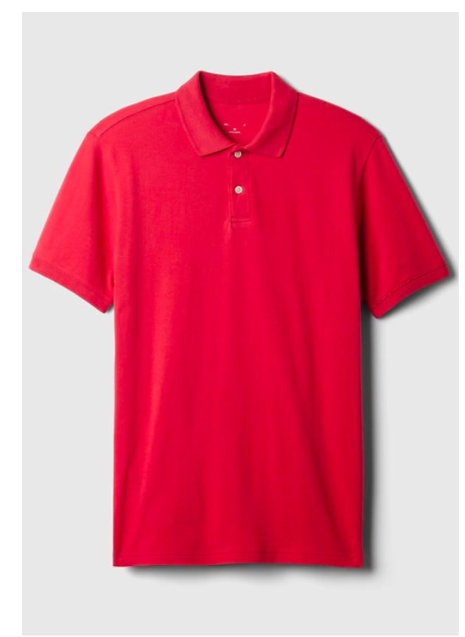 LOUD UNIVERSE - Pique Red Polo Shirt Mens Plain Cotton Pique Summer Fabric Mens Polo Shirt - Image 1