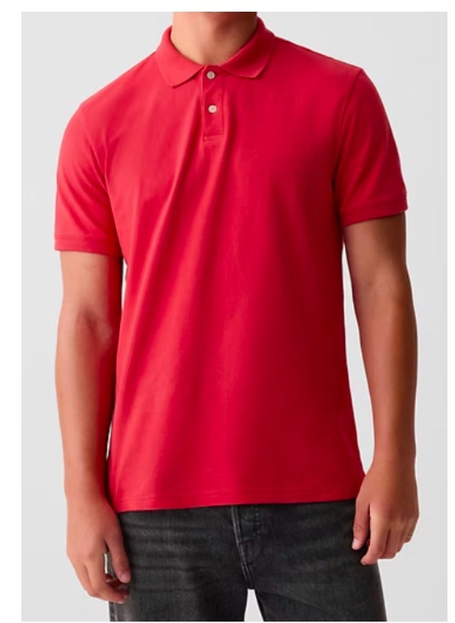 LOUD UNIVERSE - Pique Red Polo Shirt Mens Plain Cotton Pique Summer Fabric Mens Polo Shirt - Image 1