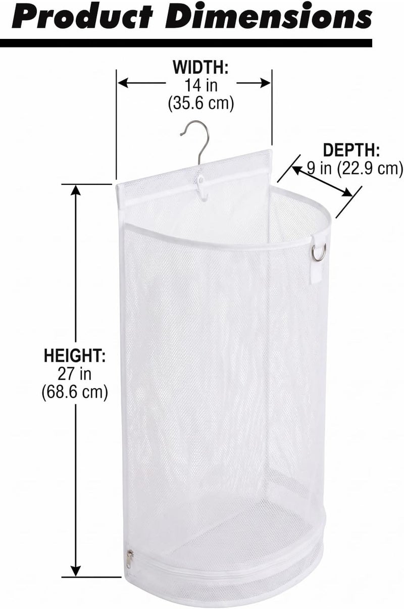 ALYER Hanging Semi Round Storage Mesh Bag,Collapsible Laundry Hamper Basket with Durable Hanger (White) - Image 1