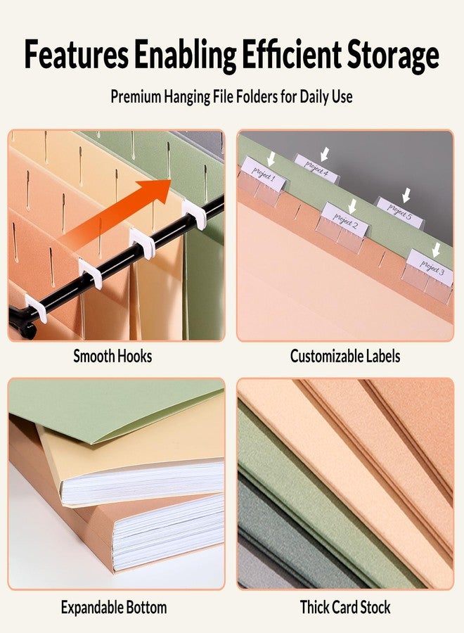 SUNEE Hanging File Folders, 6 Pack Letter Size Hanging File Folders with 1/5-Cut Tabs, Ideal for Home and Office Organization and Papers Classification,Morandi Colors - Image 3