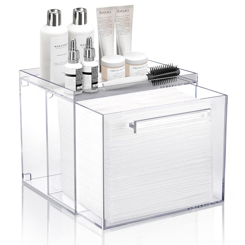 TAINESS Disposable Facial Towels Storage Box - Acrylic Container Compatible With Clean Skin Club Clean Towel XL - Wall-Mounted Makeup Organizer With Drawer (Excluding Facial Towels) - Image 1