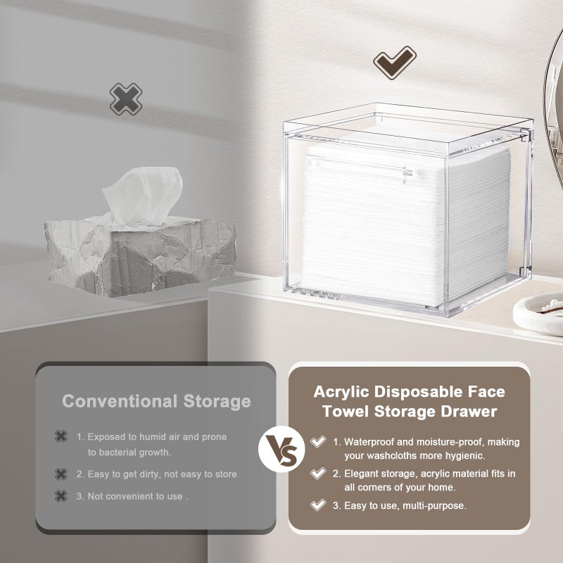 TAINESS Disposable Facial Towels Storage Box - Acrylic Container Compatible With Clean Skin Club Clean Towel XL - Wall-Mounted Makeup Organizer With Drawer (Excluding Facial Towels) - Image 2