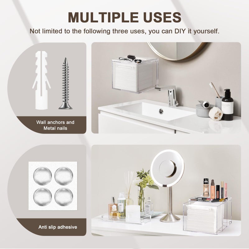 TAINESS Disposable Facial Towels Storage Box - Acrylic Container Compatible With Clean Skin Club Clean Towel XL - Wall-Mounted Makeup Organizer With Drawer (Excluding Facial Towels) - Image 4