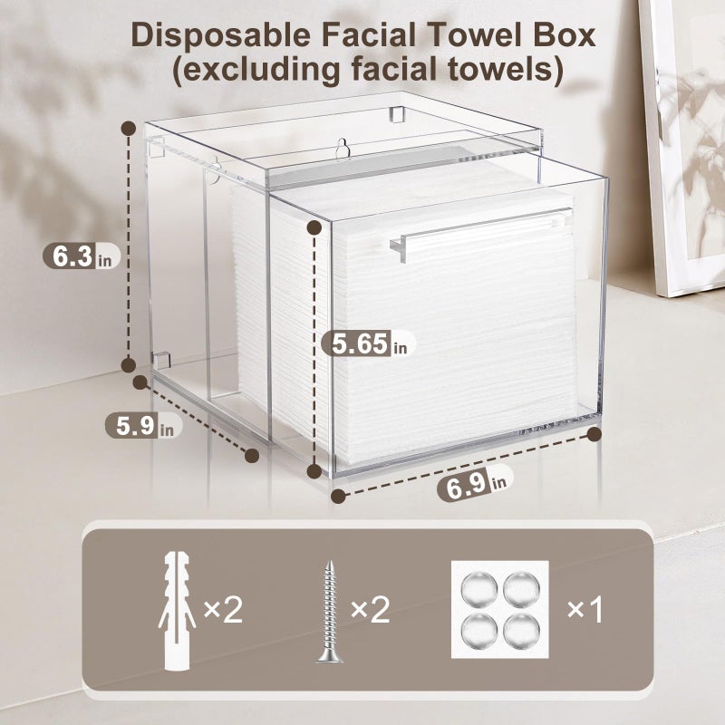 TAINESS Disposable Facial Towels Storage Box - Acrylic Container Compatible With Clean Skin Club Clean Towel XL - Wall-Mounted Makeup Organizer With Drawer (Excluding Facial Towels) - Image 5