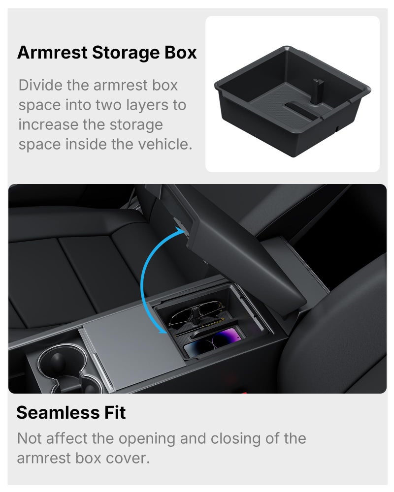 Carwiner 5PCS Center Console Organizer Compatible with 2025-2026 Tesla Model Y Juniper/2024-2026 Model 3 Highland Accessories, Hidden Storage Box, Cup Holder and Silicone Mat(Not Fit Juniper Standard) - Image 4