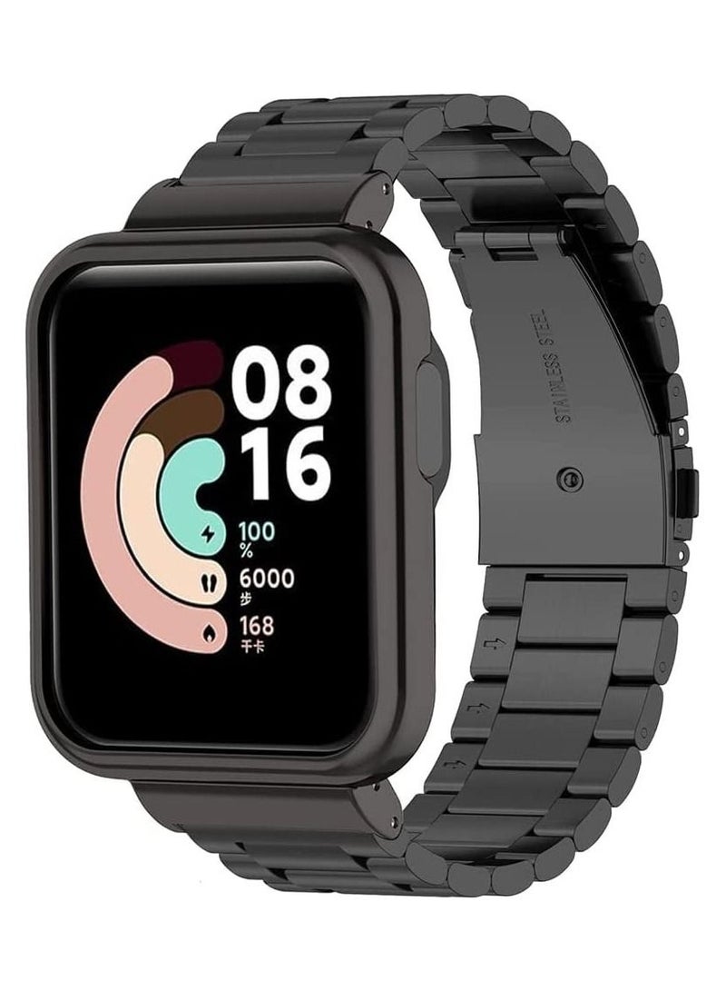 2in1 Stainless Steel Watch Band Strap With Metal Cover Magnetic For Xiaomi Mi Watch Lite / Redmi Watch Bracelet Frame Cover Protective Case Metal Watchband (Black)  - Image 1