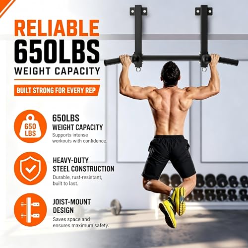 HWOOUSA Joist Mounted Pull Up Bar, 650lbs Heavy Duty Strength Training Pullup Bars, Multi-Grip Chin Up Bar for Home Gym, Garage & Basement Ceiling Beam Installation - Image 3