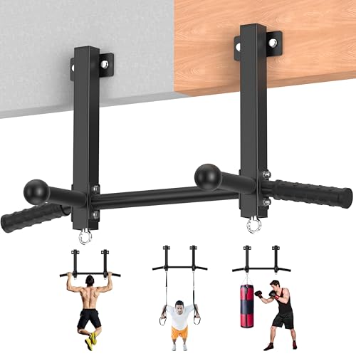 HWOOUSA Joist Mounted Pull Up Bar, 650lbs Heavy Duty Strength Training Pullup Bars, Multi-Grip Chin Up Bar for Home Gym, Garage & Basement Ceiling Beam Installation - Image 1