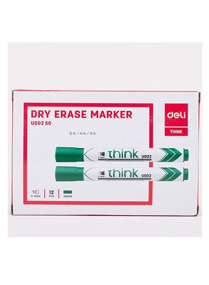 Deli 12-Piece Dry Erase White Board Marker Chisel Tip Green Ink - Image 1