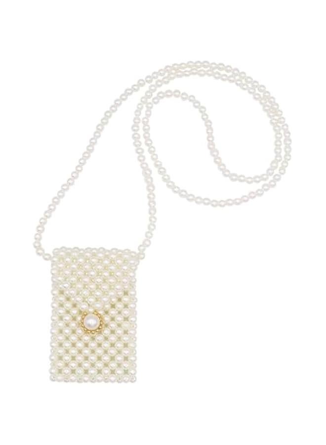 White Pearl Purse Shoulder Bag for Women Girls Purse Pearl Beaded Clutch for Prom Wedding Date,Flap Evening Bag 5# - Image 1