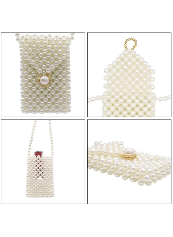 White Pearl Purse Shoulder Bag for Women Girls Purse Pearl Beaded Clutch for Prom Wedding Date,Flap Evening Bag 5# - Image 3