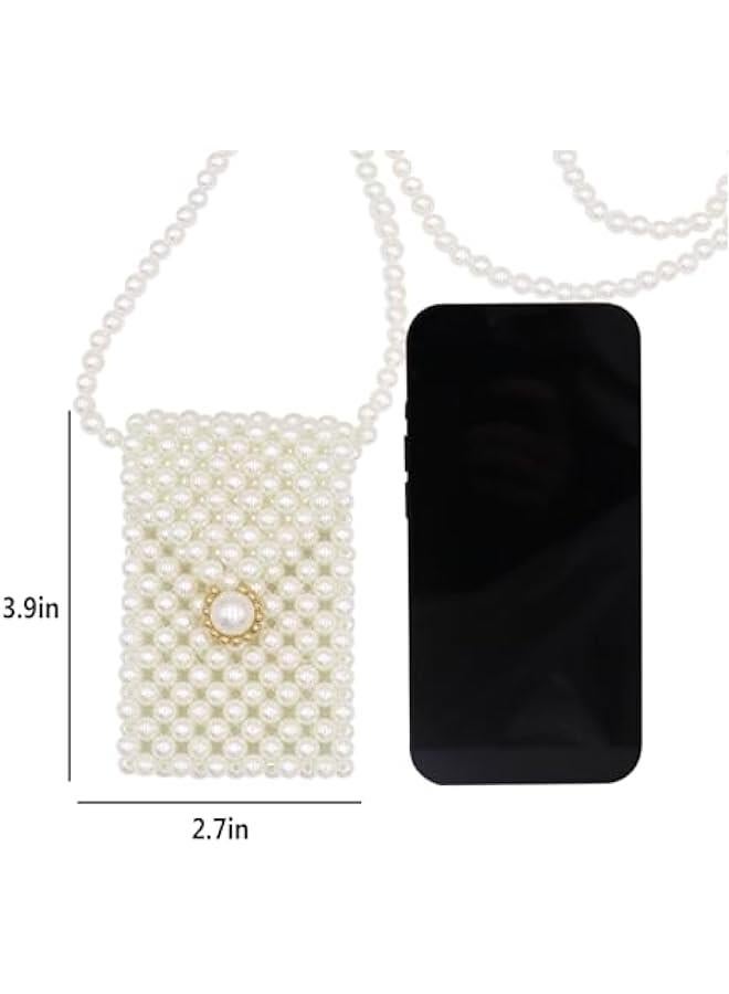 White Pearl Purse Shoulder Bag for Women Girls Purse Pearl Beaded Clutch for Prom Wedding Date,Flap Evening Bag 5# - Image 4