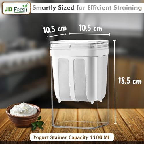 JD FRESH 1100 ML Premium Addition Hung Curd Stainer Box/Fine Mesh Greek Yogurt Strainer with Lid/Multifunctional Yogurt Filter/BPA-Free/Perfect Hung Curd Maker for Homemade Yogurt/Cheese & More - Image 2