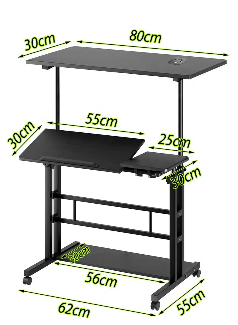 Toshionics Height Adjustable Sitting and Standing Desk with Rotating Wheels and Storage Portable Tiltable Mobile Computer Workstation Adjustable Tabletop Desk with USB Ports Sit and Stand Ergonomic Gaming Home Office Desk Multifunctional Rolling Table with Storage  - Image 3