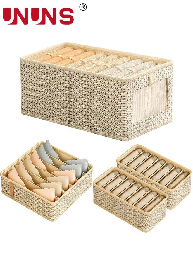 UNUNS 4PCS Foldable Closet Organizers Storage Set,Dresser Drawer Organizers, Underwear Organizer Dividers,Storage Box For Socks,Sweater,Scarves,Baby Clothes and Jeans,Khaki  - Image 1