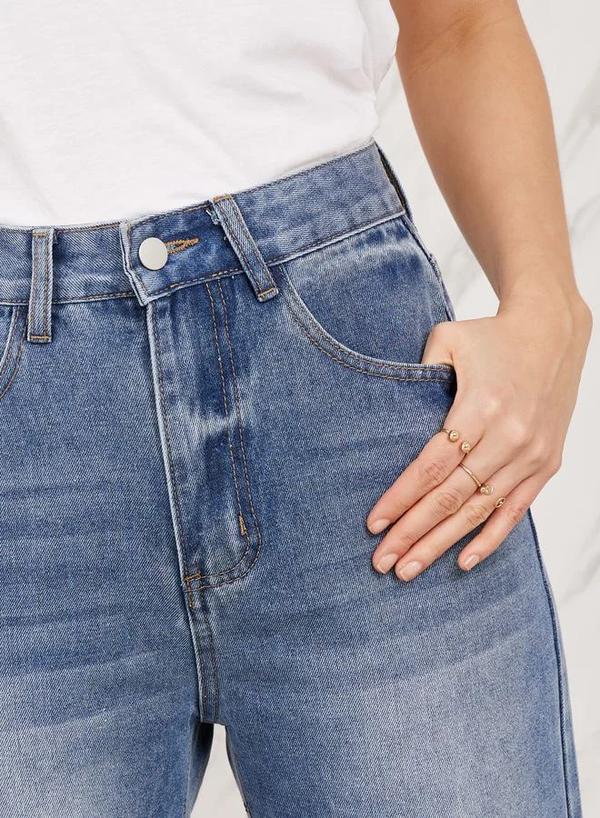 Styli Whisker High Rise Roll Up Hem Straight Fit Crop Jeans