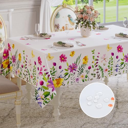 Softalker Spring Tablecloth Rectangle Easter Waterproof Floral Pattern Decorative Table Cloth Stain Resistant Wrinkle Free Wipeable Table Cover for Dinner Party Picnic Outdoor 60 x 84 Inch - Image 1