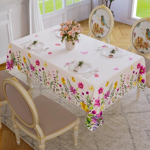 Softalker Spring Tablecloth Rectangle Easter Waterproof Floral Pattern Decorative Table Cloth Stain Resistant Wrinkle Free Wipeable Table Cover for Dinner Party Picnic Outdoor 60 x 84 Inch - Image 3