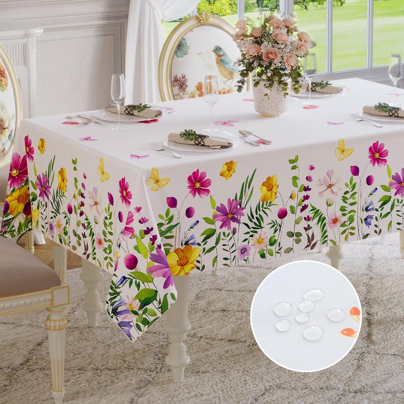 Softalker Spring Tablecloth Rectangle Easter Waterproof Floral Pattern Decorative Table Cloth Stain Resistant Wrinkle Free Wipeable Table Cover for Dinner Party Picnic Outdoor 60 x 84 Inch - Image 2