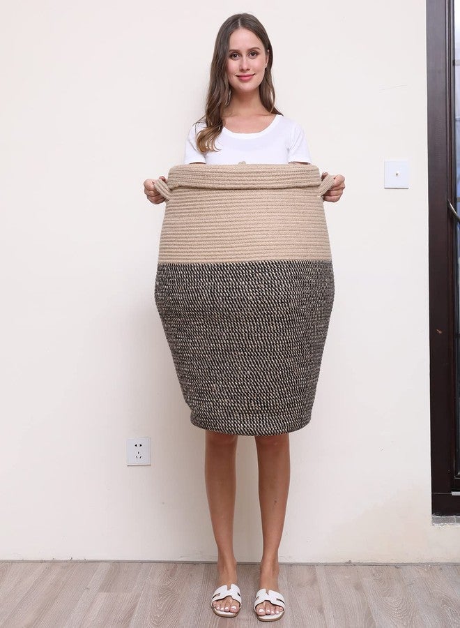 كوتون فانت سلة غسيل يدوية الصنع من حبل قطني طويل بغطاء، مقاس 26×20 بوصة، بتصميم أنيق على شكل إبريق مع غطاء، سلة غسيل علوية، مناسبة لغرفة النوم وغرفة المعيشة، مزيج من الجوت والأسود - Image 3