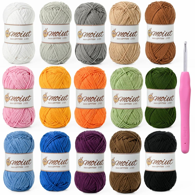 OMoiut 15 Pack 100% Milk Cotton Yarn for Crocheting, 750g/1968.5yd Baby Yarn for Crocheting Soft, Fuzzy 5 Ply Cotton Crochet Amigurumi Yarn for Puzzle/Clothes&Crafts(Set C) - Image 1