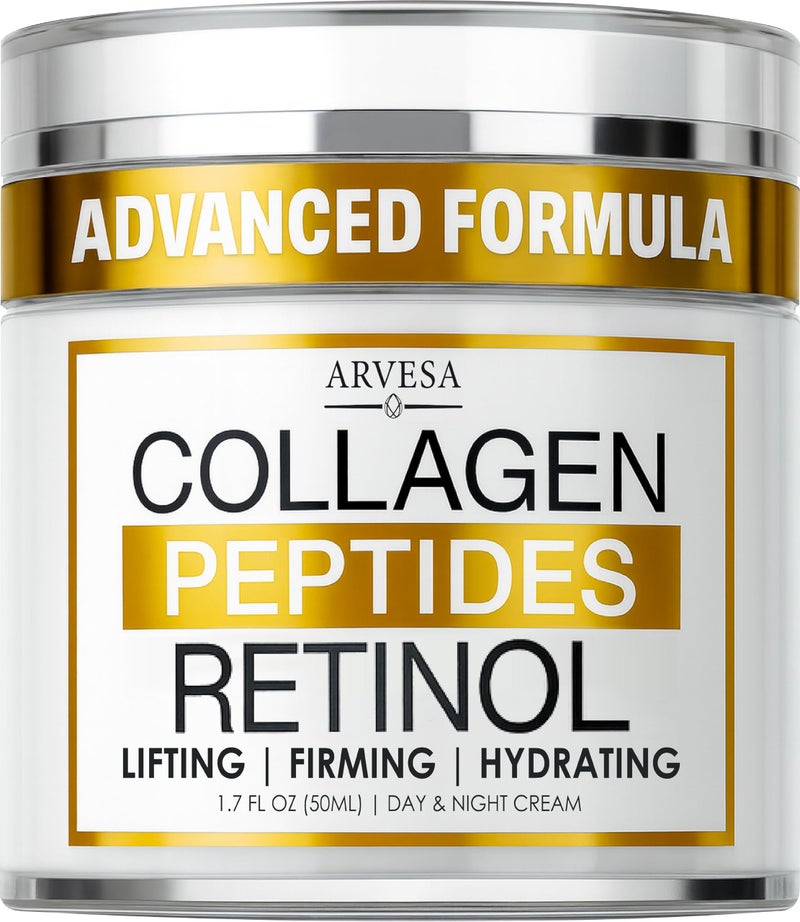 Arvesa Retinol Cream for Face with Collagen Peptides - Anti Aging Wrinkle Cream for Women and Men - Day-Night Facial Moisturizer with Hyaluronic Acid - Tightening and Skin Firming - Neck & DÃ©colletÃ© - Image 1