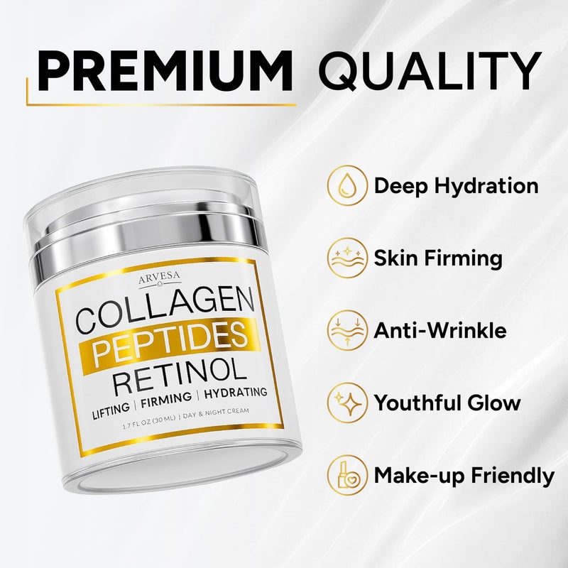 Arvesa Retinol Cream for Face with Collagen Peptides - Anti Aging Wrinkle Cream for Women and Men - Day-Night Facial Moisturizer with Hyaluronic Acid - Tightening and Skin Firming - Neck & DÃ©colletÃ© - Image 4