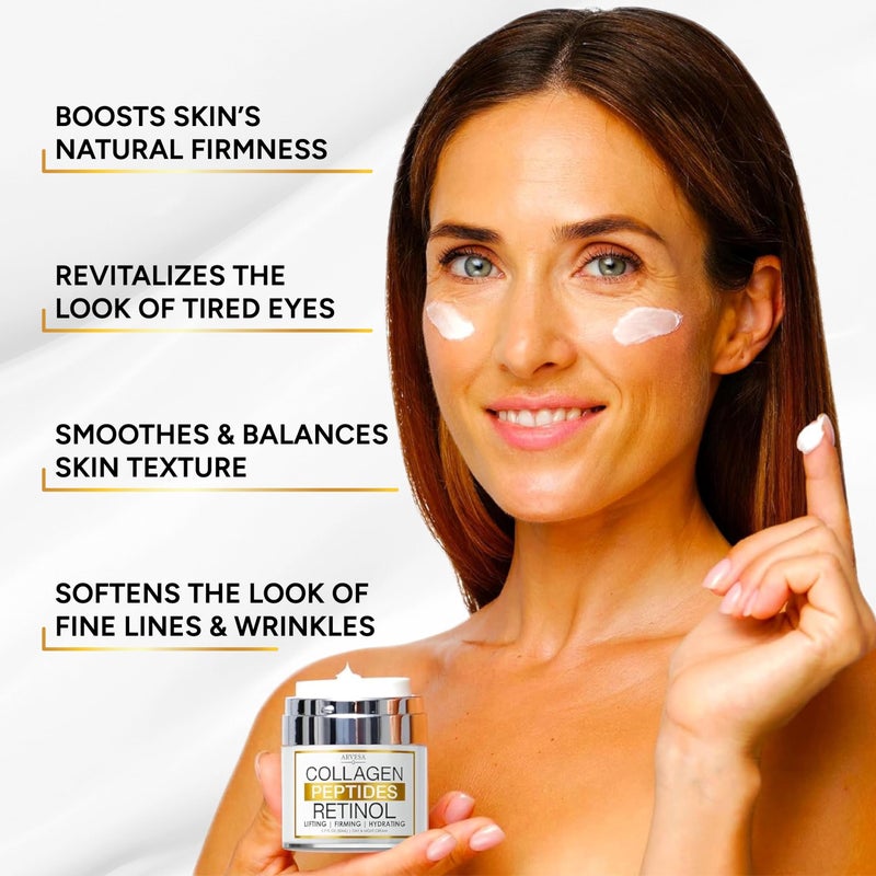 Arvesa Retinol Cream for Face with Collagen Peptides - Anti Aging Wrinkle Cream for Women and Men - Day-Night Facial Moisturizer with Hyaluronic Acid - Tightening and Skin Firming - Neck & DÃ©colletÃ© - Image 2