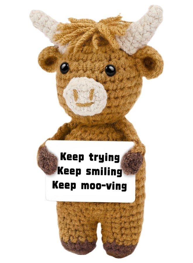 PinCute Positive Highland Cow Crochet Gifts: Handmade Emotional Cow Motivational Support, Cute Encouraging Self Care Present for Women Men Her Him, Unique Birthday Gift Home/Desk Decor - Image 1