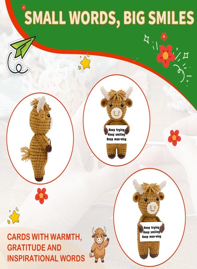 PinCute Positive Highland Cow Crochet Gifts: Handmade Emotional Cow Motivational Support, Cute Encouraging Self Care Present for Women Men Her Him, Unique Birthday Gift Home/Desk Decor - Image 4