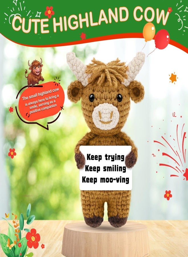 PinCute Positive Highland Cow Crochet Gifts: Handmade Emotional Cow Motivational Support, Cute Encouraging Self Care Present for Women Men Her Him, Unique Birthday Gift Home/Desk Decor - Image 2
