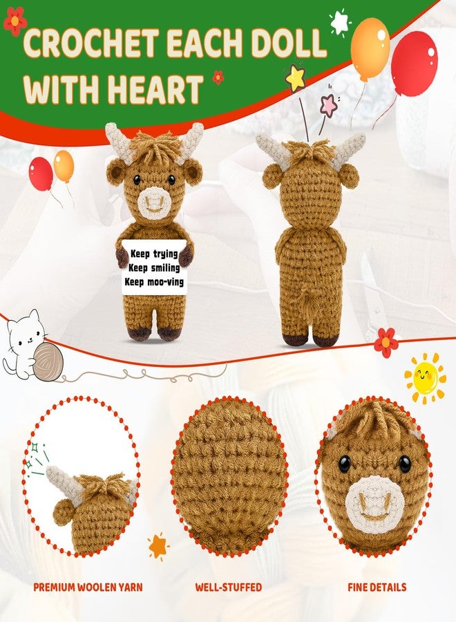 PinCute Positive Highland Cow Crochet Gifts: Handmade Emotional Cow Motivational Support, Cute Encouraging Self Care Present for Women Men Her Him, Unique Birthday Gift Home/Desk Decor - Image 3