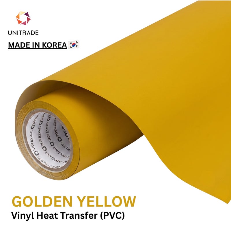 يونيترايد UNITRADE® رول فينيل نقل حراري Easy Cut (PVC) باللون الأصفر الذهبي / متوافق مع Cricut وSilhouette وآلات القص الاحترافية / معتمد CPSIA / صنع في كوريا - Image 1