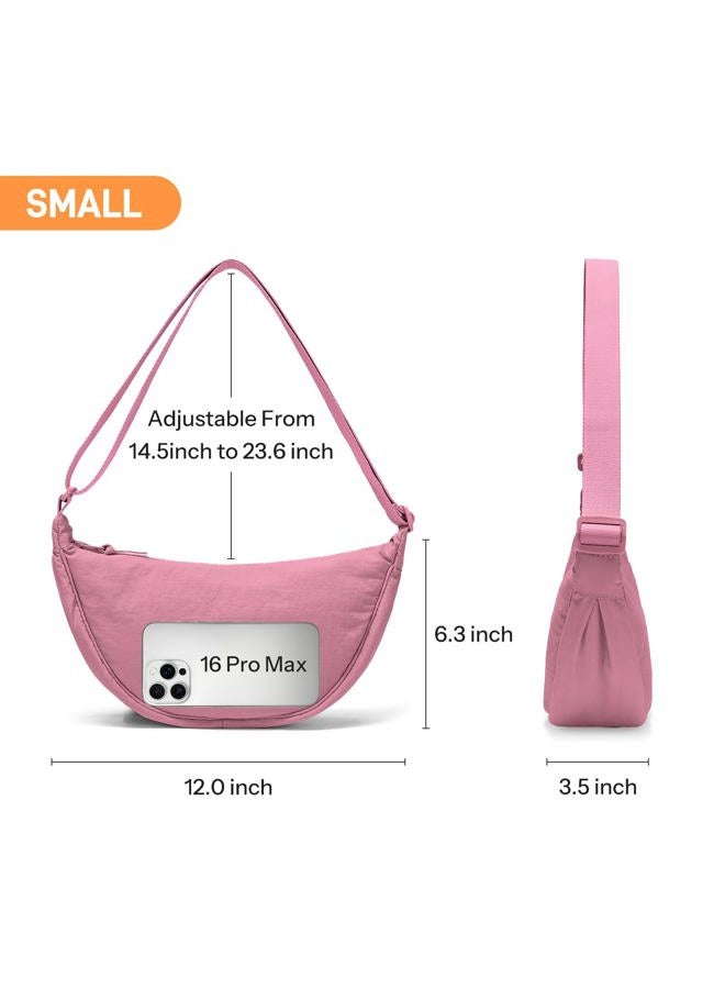 YIKOEE Crescent Bag for Women Men Small Sling Crossbody Bag with Half Moon Shape, Pink, Small - Image 3