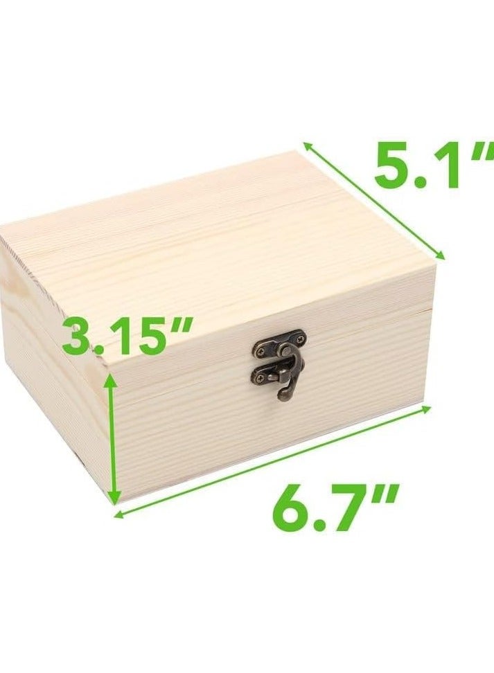 صندوق خشبي غير مكتمل بغطاء مفصلي لتخزين الأطفال، الألعاب، حاوية المجوهرات، الأعمال اليدوية - صينية تنظيم من الصنوبر غير المطلية - Image 2