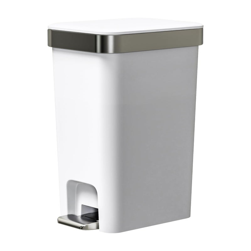 onlcuk Small Bathroom Trash Can with Lid Soft Close 10 Liter26 Gallon Slim Garbage CanMetal Step and Press top Lid Mini Modern Waste Basket for Toilet Office BedroomDormGrayishWhite - Image 2