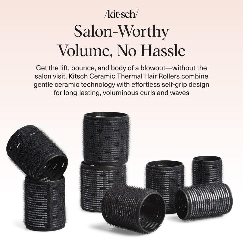 Kitsch Ceramic Thermal Hair Rollers For Women - Self Grip Hair Curlers For Heatless Curls Overnight - Volumizing Large Rollers For Short & Long Hair - For Long Lasting Frizz-Free Curls - Black  8Pcs - Image 2