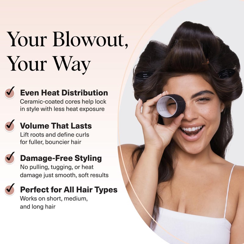 Kitsch Ceramic Thermal Hair Rollers For Women - Self Grip Hair Curlers For Heatless Curls Overnight - Volumizing Large Rollers For Short & Long Hair - For Long Lasting Frizz-Free Curls - Black  8Pcs - Image 3