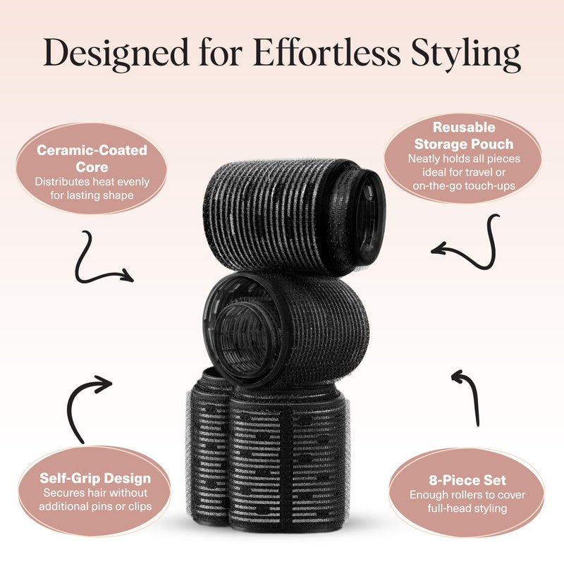 Kitsch Ceramic Thermal Hair Rollers For Women - Self Grip Hair Curlers For Heatless Curls Overnight - Volumizing Large Rollers For Short & Long Hair - For Long Lasting Frizz-Free Curls - Black  8Pcs - Image 4