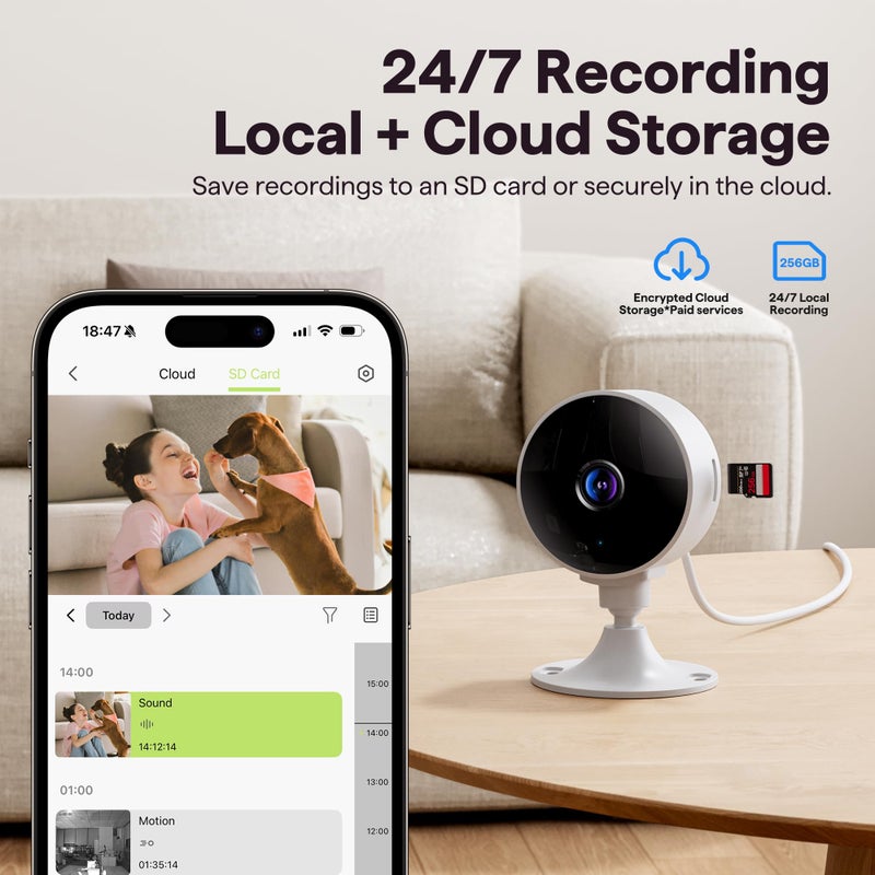 Elelink 2K Wireless Cameras for Home Security Camera, Pet Camera Indoor with Phone App, Night Vision, Motion Alert, 24/7 SD&Cloud Record, Two-Way Audio, Security Camera Indoor Works with Alexa&Google - Image 4