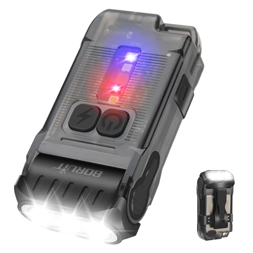 BORUIT V15 LED Small Powerful EDC Flashlight with Warm White Red Light,Bright 1200LM USB C Rechargeable 10 Modes Mini Pocket Keychain Flash Light with Clip,IP67 Waterproof,80°Head Swivels,Tail Magnet - Image 1